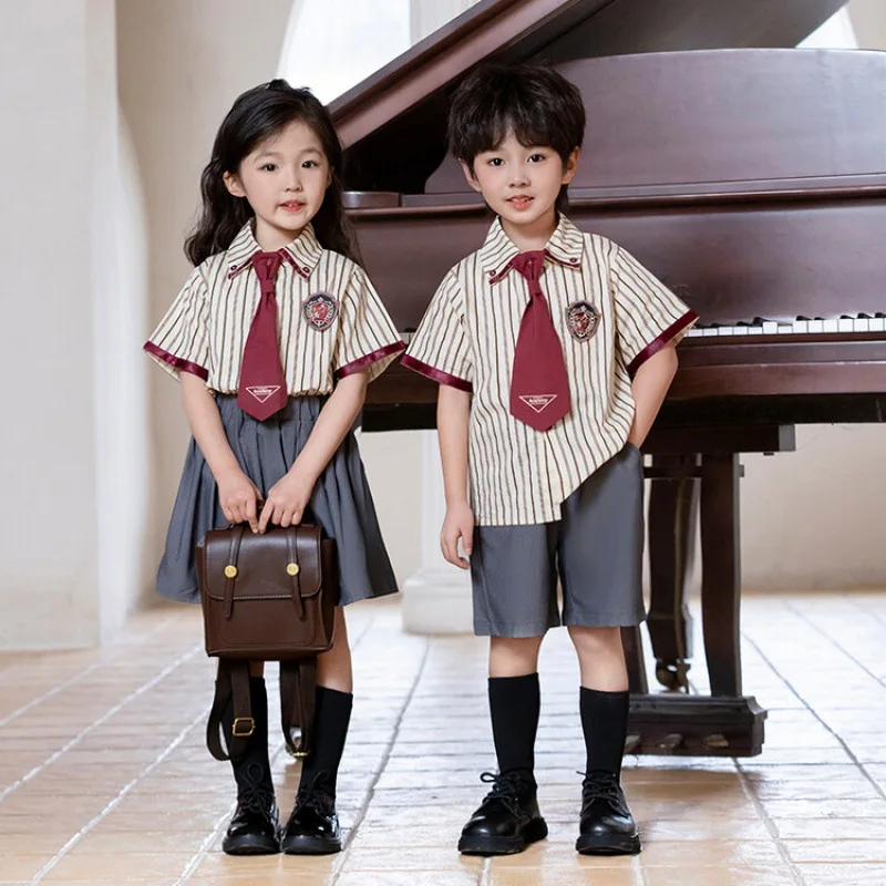 

Kindergarten uniforms Primary school uniforms Children's summer short-sleeved British class performance uniforms