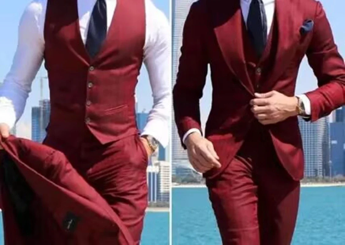 3 Pcs Fashion Men Leisure Boutique Business Suits Solid Color Wedding Suit Formal Groom Tuxedos Set Dress Blazer Vest Trousers