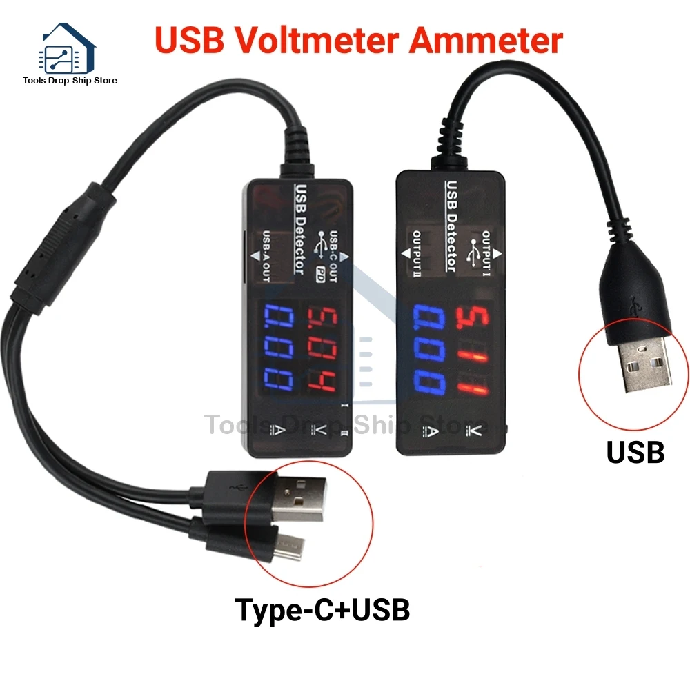 LCD Digital USB Voltmeter Ammeter Car Phone Voltage Current Volt Ampere Power Capacity Charger Detector Monitor Indicator