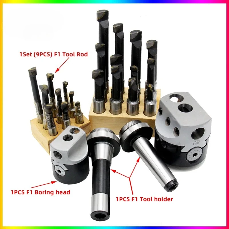 F1-50mm (2 inch) adjustable boring head set, Mohs taper shank + 9 12mm boring bar numerical control milling machine boring tool