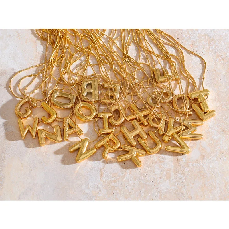 

TUES Waterproof 26 English Letter Initial Name Pendant Necklace Stainless Steel 18K PVD Plated A to Z Charm Jewelry Wholesale