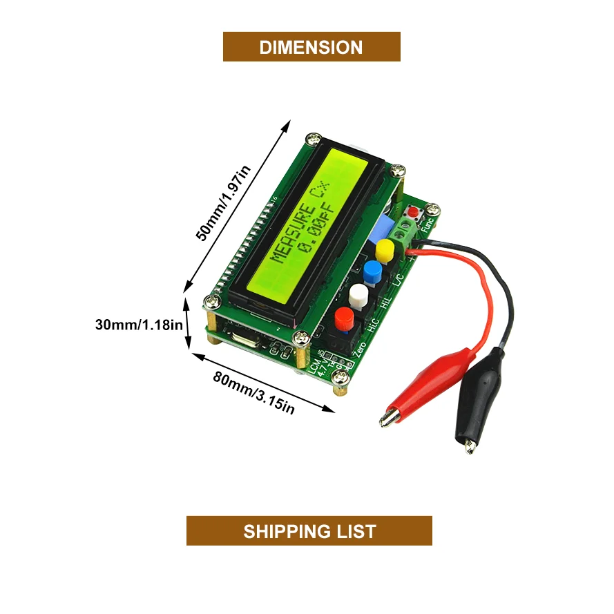 LC-100A LC100A Capacitance Inductance Meter LC Meter 1pF-100mF 1uH-100H Inductor Test Clip Online Potentiometer Calibration