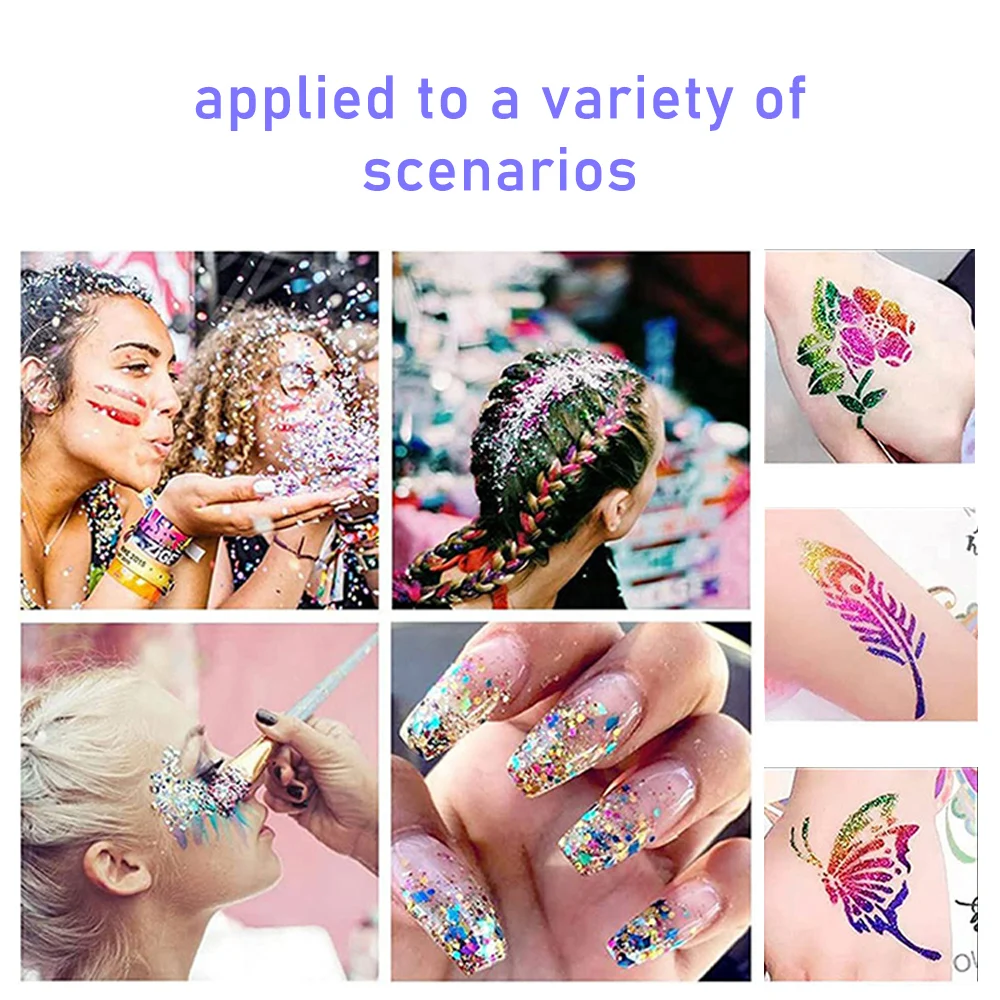 12 Color Temporary Glitter Tattoo Kit with 24 Stencils 4 Luminous Tattoo Stickers Arts Glitter Make Up Christmas Holiday Gifts