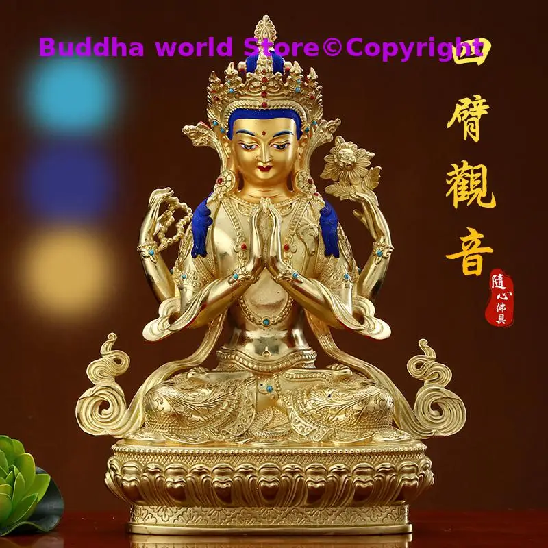 2025 Buddhist supplie High grade gilding gold Four-armed Avalokitesvara Bidhisattva buddha statue HOME effective protection