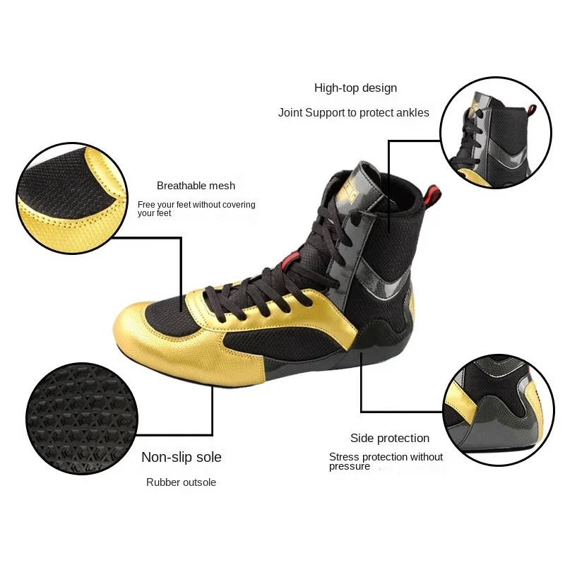 High Top Boxing Shoes Men's and Women's Wrestling Fighting Shoes Sanshou Training Fighting Shoes Professional Competition Boots