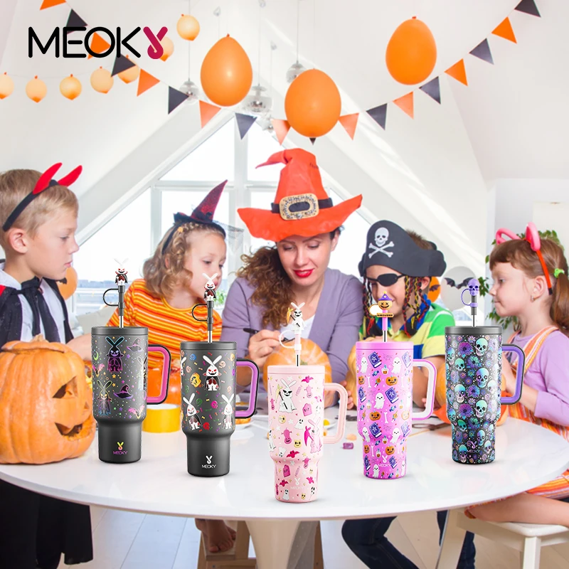 Meoky 40oz Cup Tumbler Straw Cup with Lid Halloween Stainless Steel Insulation Coffee Cup Vacuum Water Bottle Car Mug Nice Gift