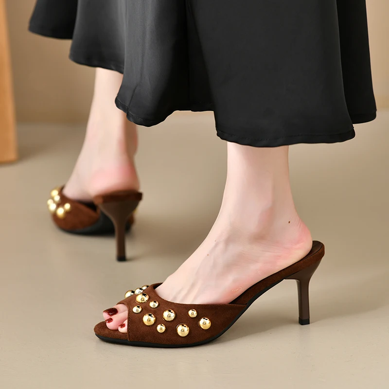 Novelty Thin Heels Peep Toes Sandalias De Mujer Crystal Square Toes Slip On Woman Slippers Solid Patent Leather Zapatos Mujer 42 image 2