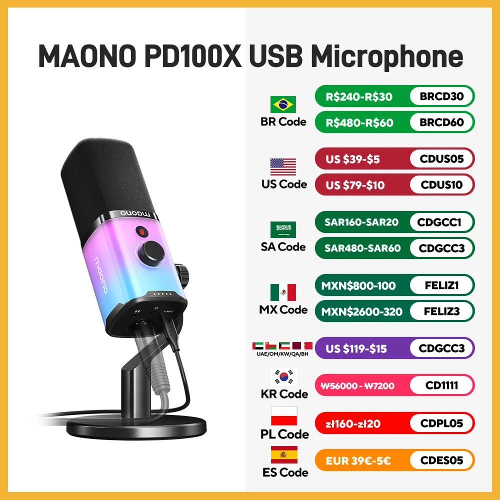 MAONO PD100X Gaming MIC,USB/XLR Dynamic Microphone with Noise Reduction,Mute,Headphone Jack,RGB MIC for Gamer Streaming Podcast