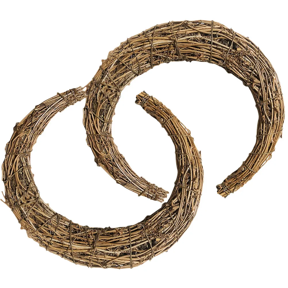 2 Pcs Moon Shape Rattan Wreath DIY Handmade Wall Decor 30cm Natural Vine Garland Frame for Home Garden Party Christmas