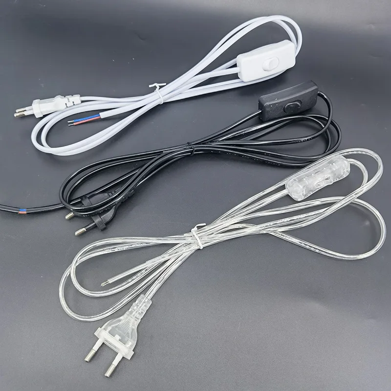 transparent White black UK AU EU US AC desk lamp Power supply extend connector Adapter cable repair Cord electric Switch Plug