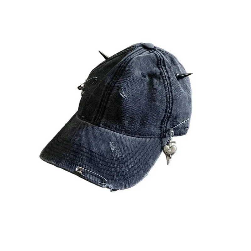 Punk Gothic Rivets Hat Men Women Y2k Aesthetic Chain Denim Hats Harajuku Spring Autumn Streetwear Cap