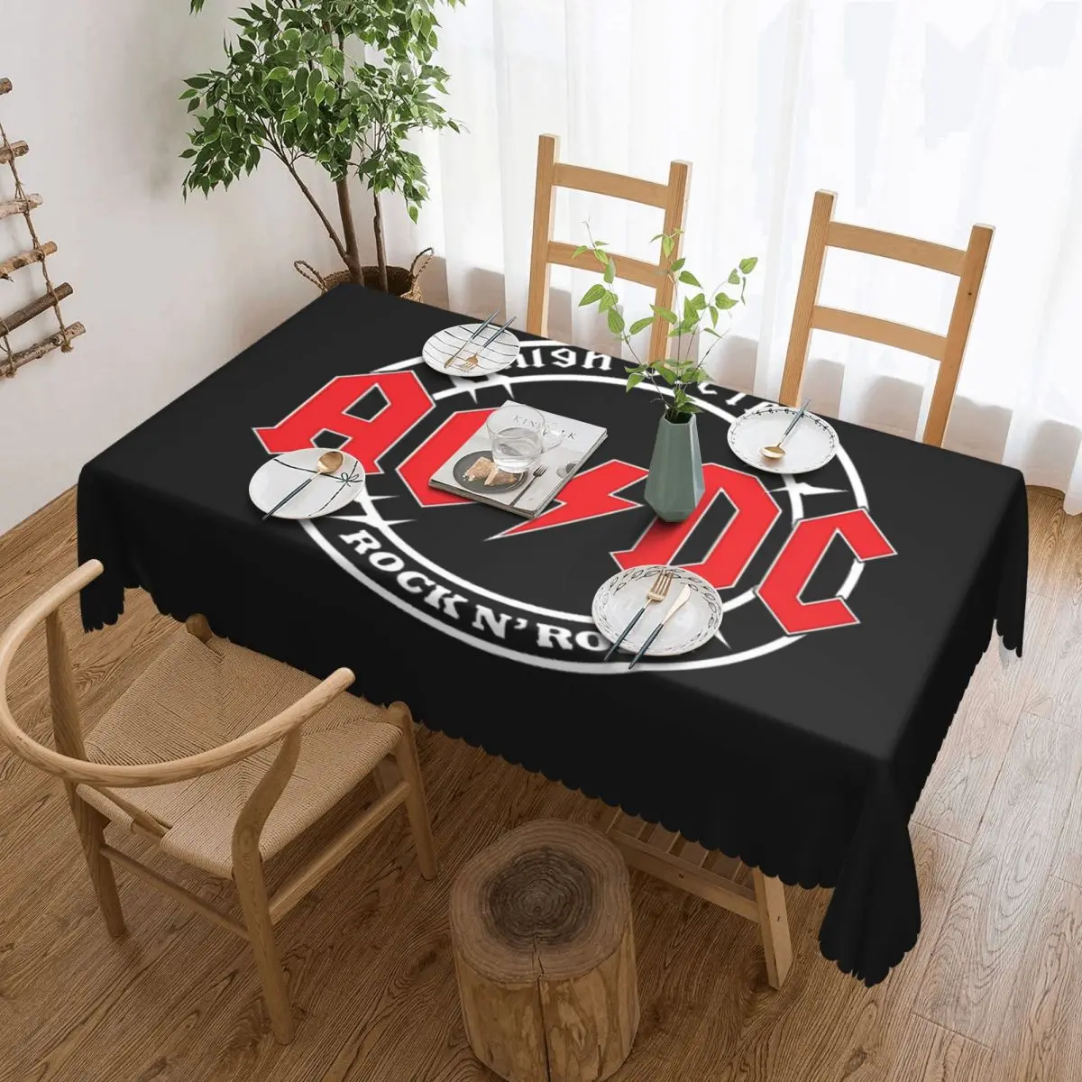 

Customized Rectangular Vintage Rock AC DC Table Cloth Oilproof Tablecloth Outdoor 40"-44" Table Cover