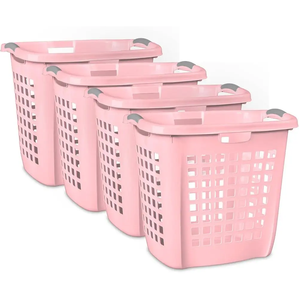 

Набор из 4 корзин для белья с удобными ручками, пластиковые контейнеры для белья, вместимость 2,1 бушеля, розовые