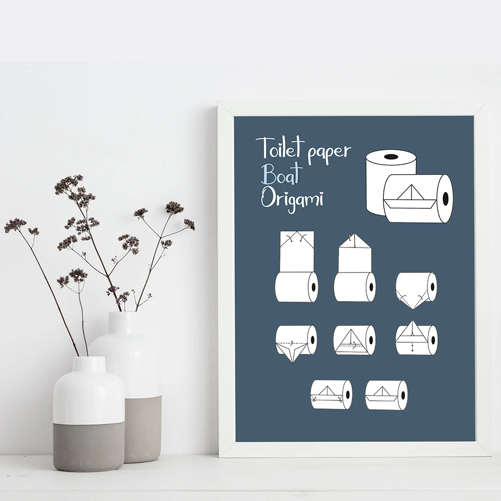 Минимализм каллиграфия печать картины туалетная бумага Оригами искусство стены Холст Плакаты ванная комната винтажная Живопись Домашний Декор
