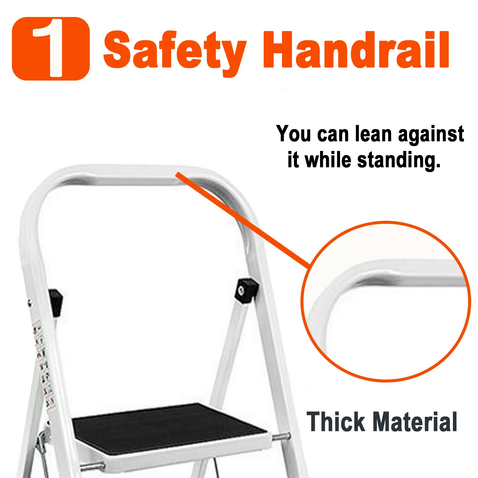 3-Stufen-Leiter mit Handlauf, klappbare Trittleiter, tragbare Stahl-Trittleiter für die Küche zu Hause, 150 kg Tragkraft, einfach zu verstauen