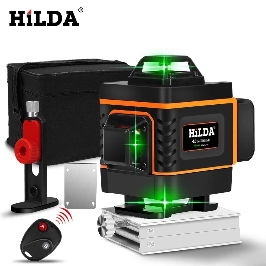 HILDA – Niveau Laser 3D/4D vert Super puissant, nivellement automatique avec croix horizontale et verticale à 360 °