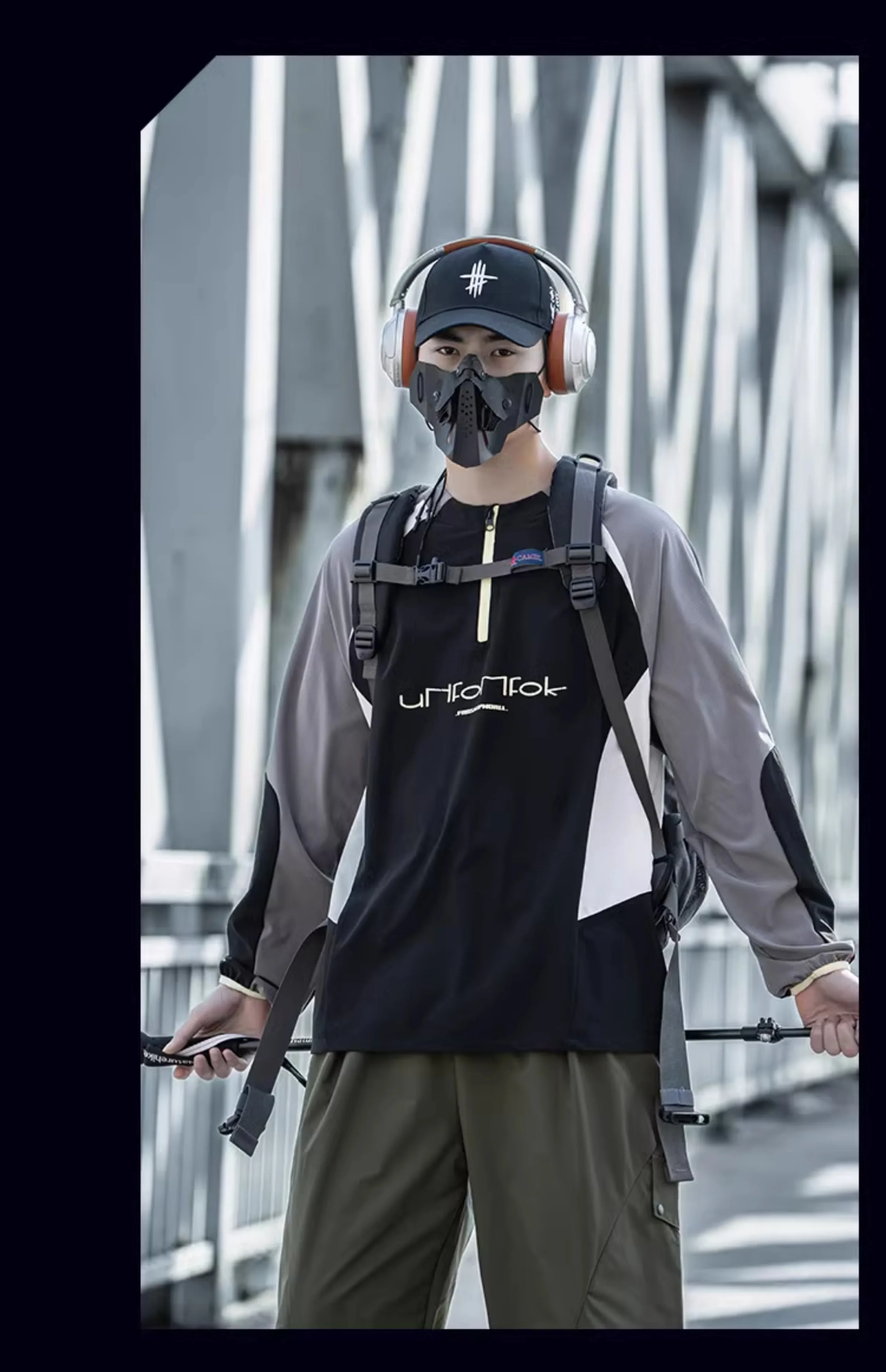 Contrast Color Design Quick Dry Half-zipper Cycling Hoodies Summer Man High Street Outdoor Tactical Long Sleeve Tops