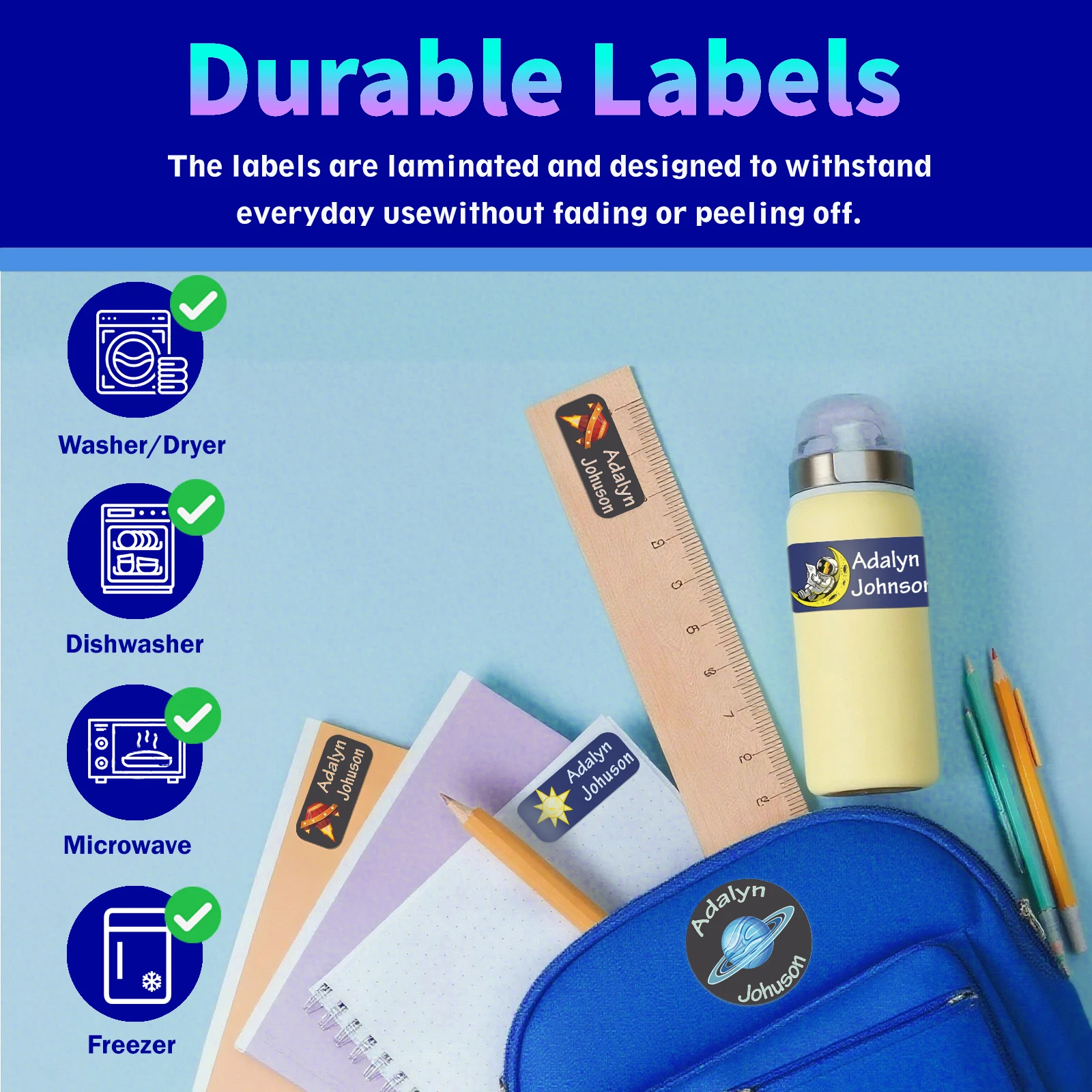 200pcs Custom Name Stickers Tag Personalized Waterproof Clothes Vinyl Kawaii Label For Children School Stationery Bottle Cups