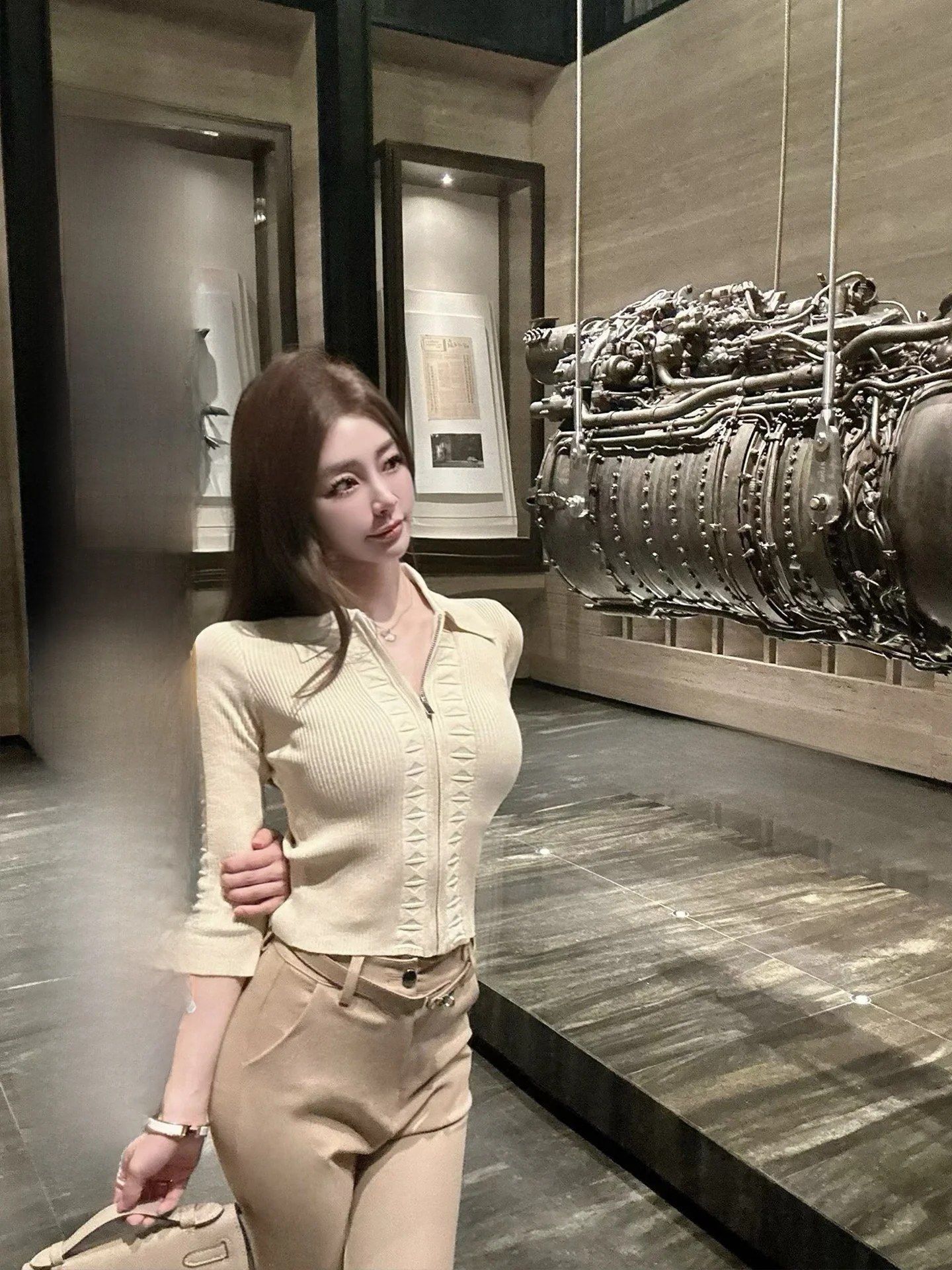 

CCZEE Women's Knitted ort Coat with Notch Collar Zipper Design Slimming Waist Cut Autumn Faion Open Cardigan