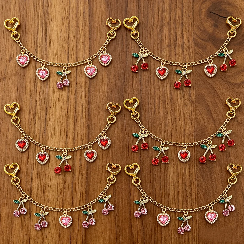 Fashion Heart Temperament Glass Stone Red Cherry Chain Jewelry Bag Hanging Jewelry Bag Charm Bag Accessories