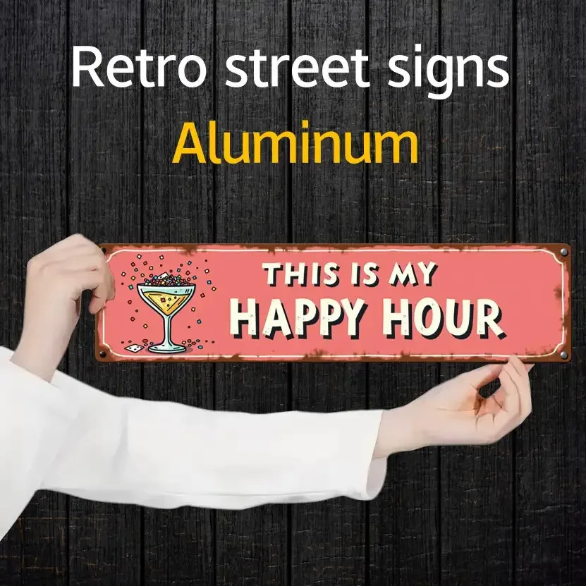 2D Flat, 1pc Large Vintage Bohemian Retro Martini-Themed Aluminum Wall Sign Happy Hour Bar Decor with 