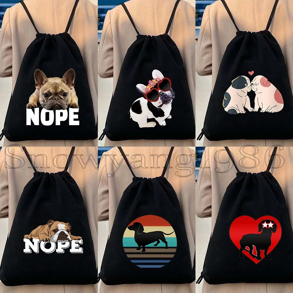 Funny Dachshund Dog Cute Heart English Bulldog Nope French Bulldog Gifts Drawstring Bags Soccer Backpack Gym Sackpack String Bag