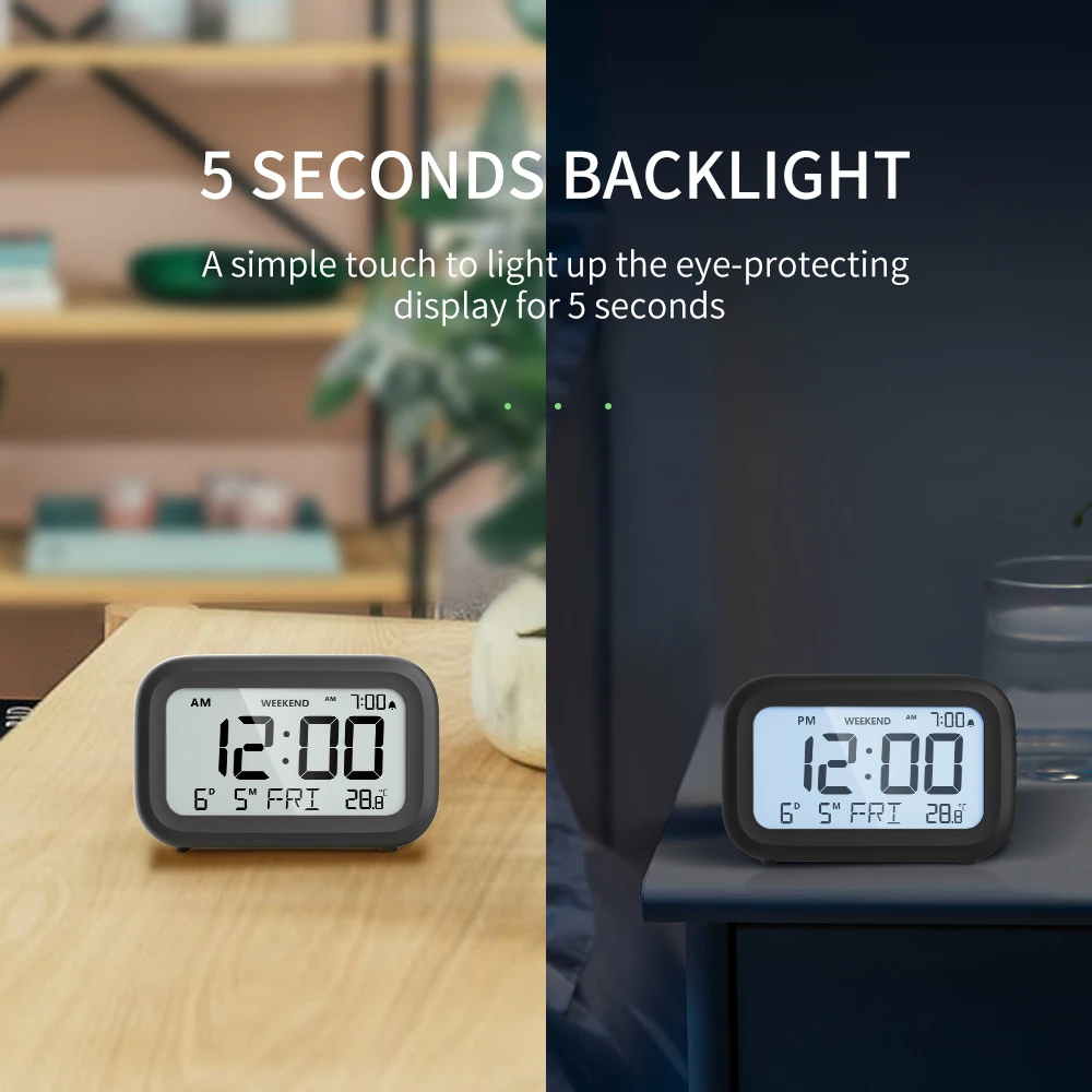 Multi Functional Digital Alarm Clock with Backlight Large Screen Temperature/Calendar Display Weekend Mode Bedroom Bedside Clock