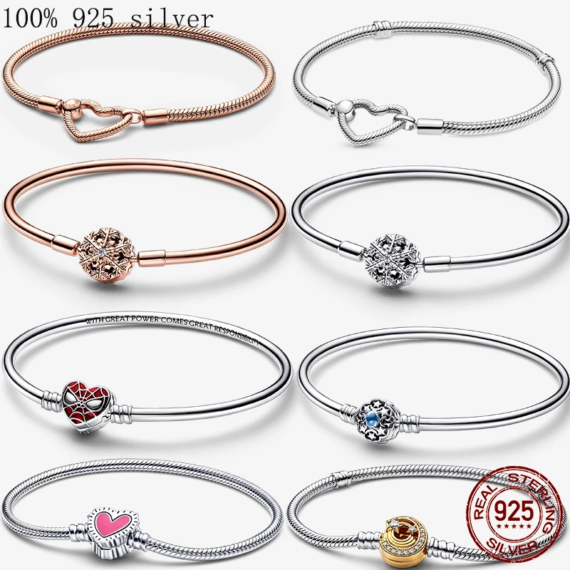 TOP SALE Femme Bracelet 925 Silver Heart Snake Chain Bracelet For Women Fit Original Pamura Charm Bead Jewelry Clasp Bangle Gift