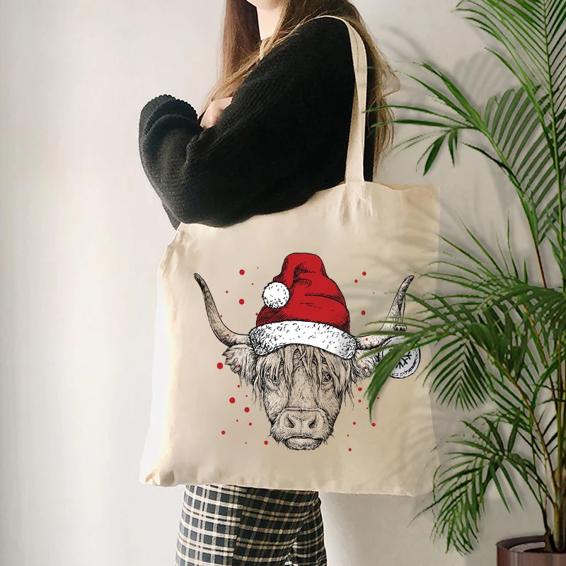 Cartoon Cow Pattern Tote Bags New Year Gift for Girls Shoulder Bag Best Christmas Gift Free Shipping Travel Shopping Organizer