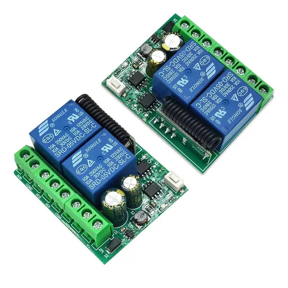 รีโมทคอนโทรลไร้สายอเนกประสงค์433MHz DC 6V 12V 24V ตัวรับสัญญาณ RF 2CH 50M สำหรับไฟ/ประตู/มอเตอร์/DIY