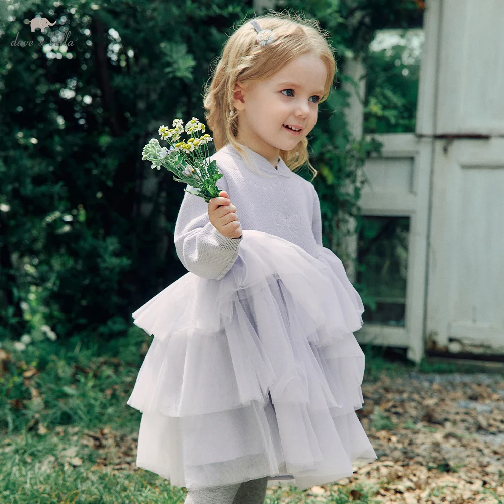 Dave Bella Children’s Mesh Sweater Dress Birthday Princess Dresses For A Girl Autumn Spring Aged 4-12 Carnival Costume DB3262968