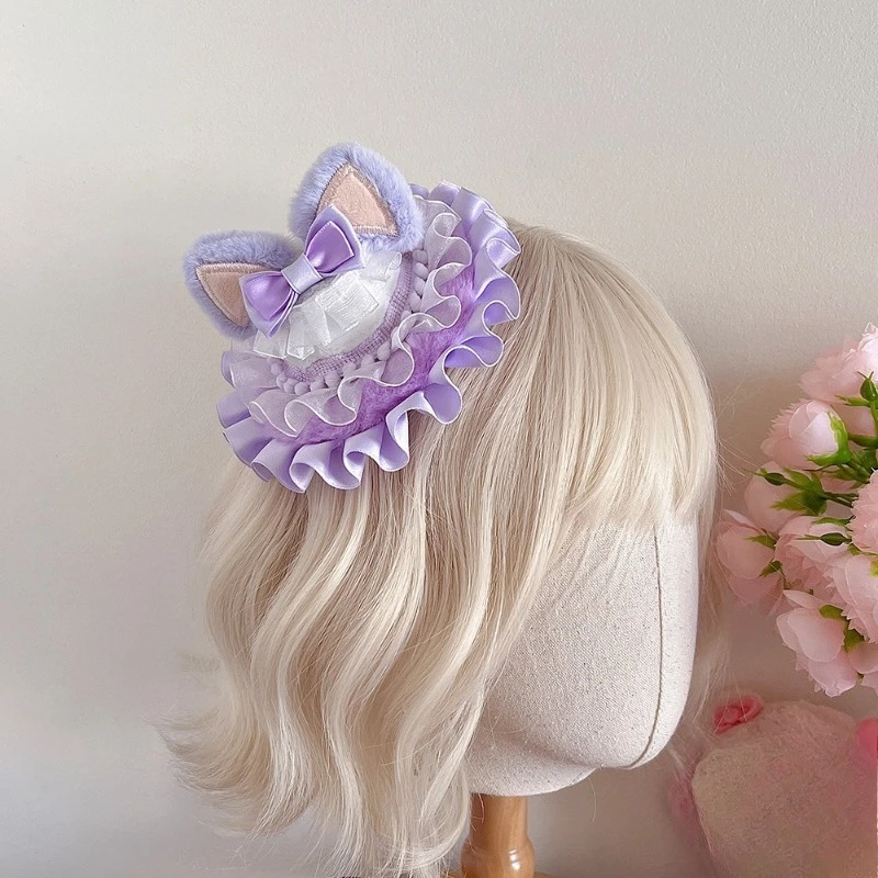 1PC Flat Hat Rabbit Ears Top Hat Headscarf Original Lolita Pink Cute Versatile Elegant Headwear Clothing Accessories