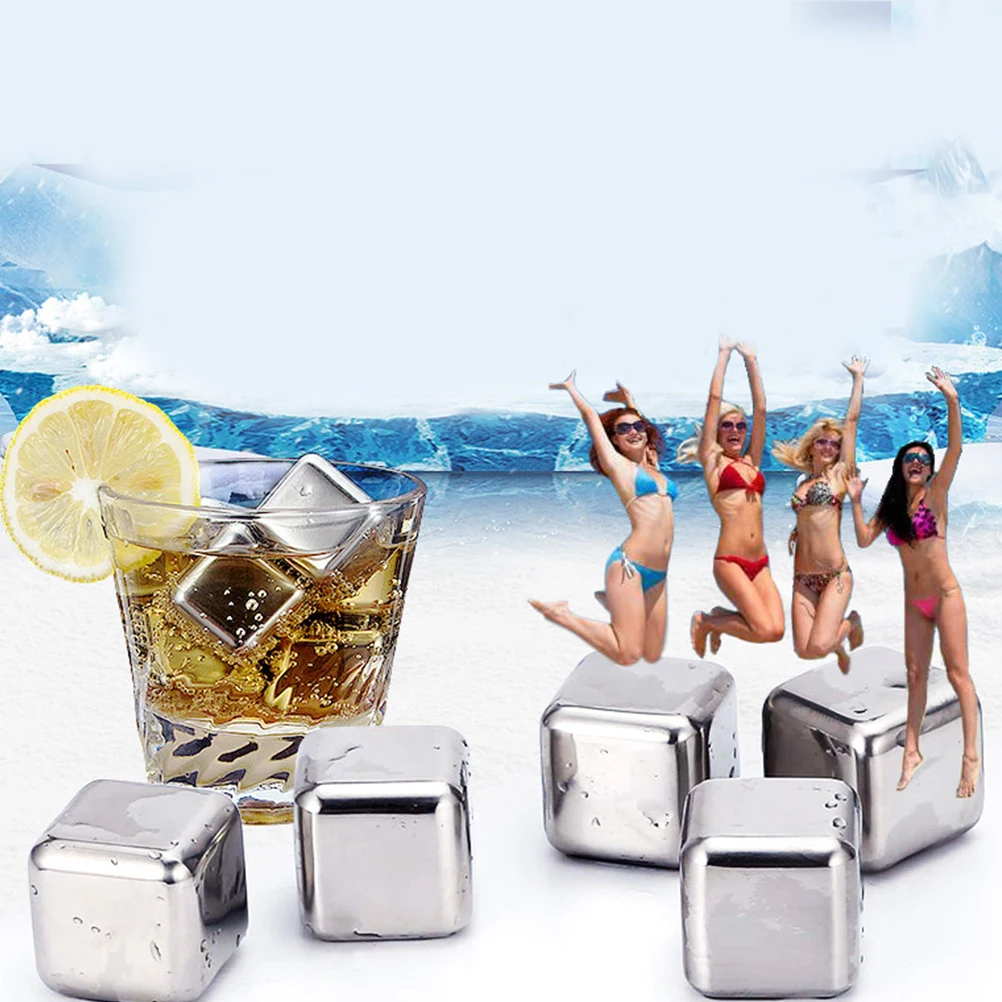 

4 Pcs Durable Stainless Steel Ice Cubes Set Chilling Stones With Storage Case For Whiskey Vodka Wine Drinks