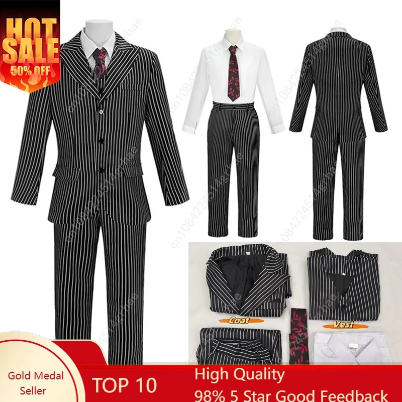 

The Addams Family Gomez Addams Cosplay Costume Black Striped Blazer Pants Vest Shirt Tie Set Halloween Carnival Outfit