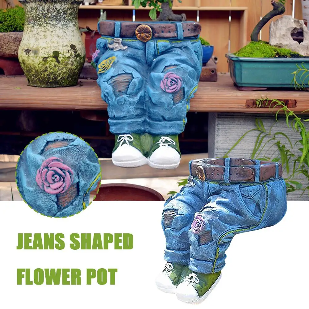 

1pc Jeans Pants Shape Flower Pot Resin Statue, Succulent Pot Flower Planter For Indoor Garden Yard Lawn Porch Patio Outdoor W1j6