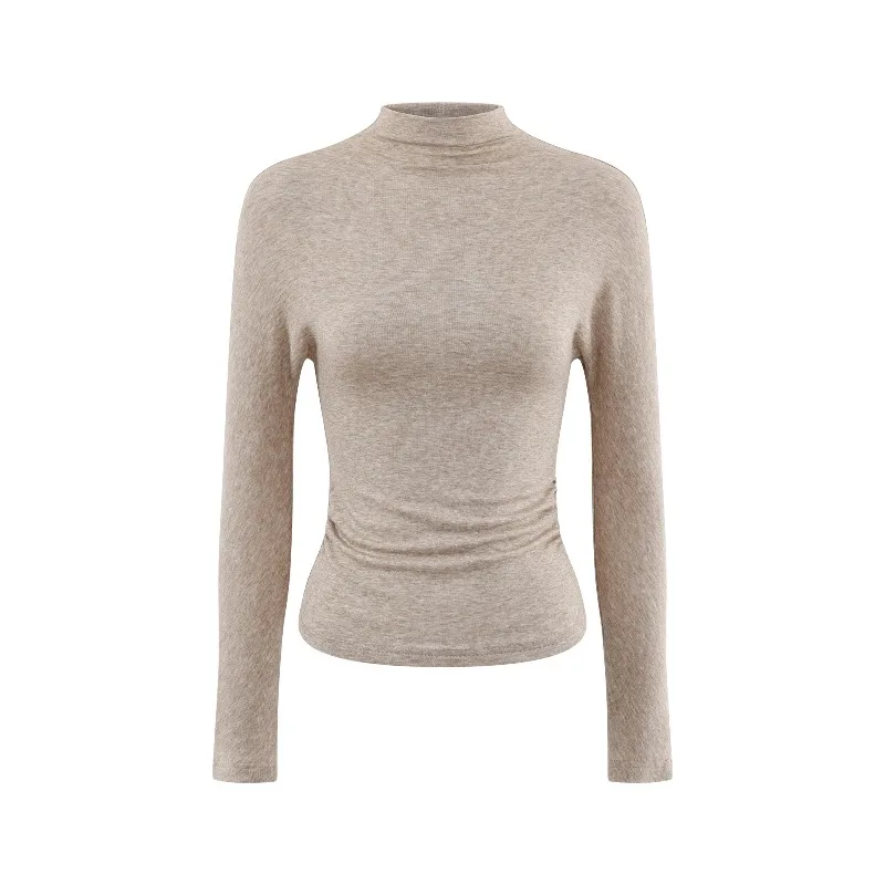Camiseta elegante de manga larga de punto suave para mujer, cuello simulado, capa Base ajustada, camiseta interior cómoda para otoño e invierno, ropa informal