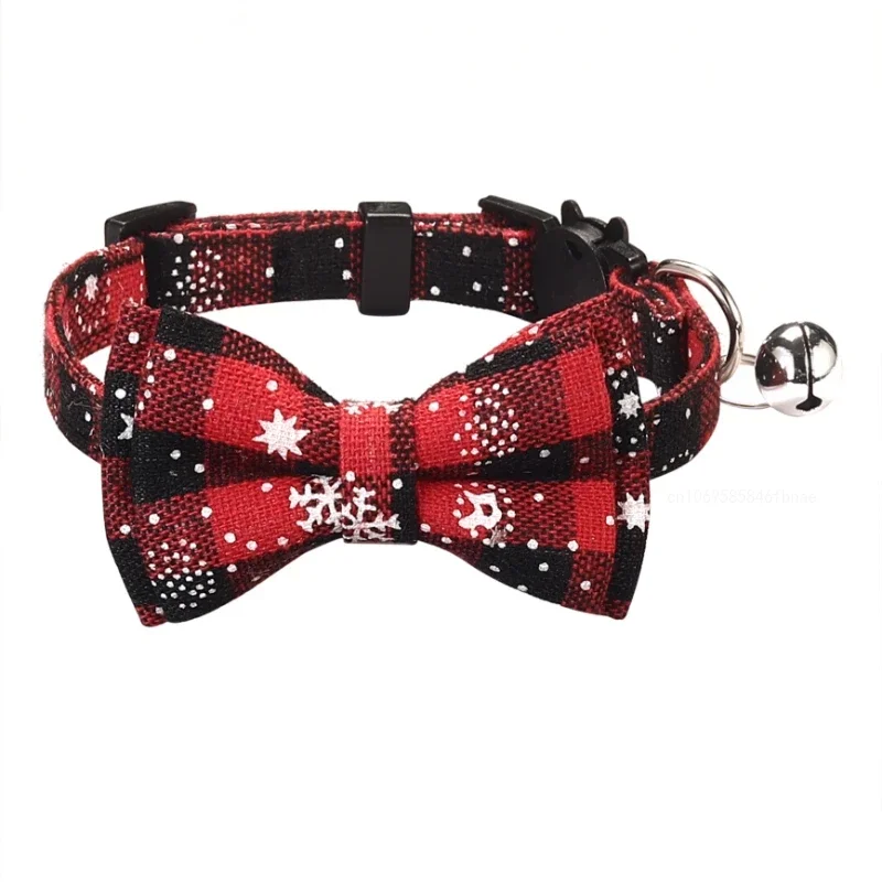 Bowknot Breakaway Cat Collar with Bell Plaid Christmas Necklace Elastic Adjustable Small Dog Puppy Collar Pet Accessoires