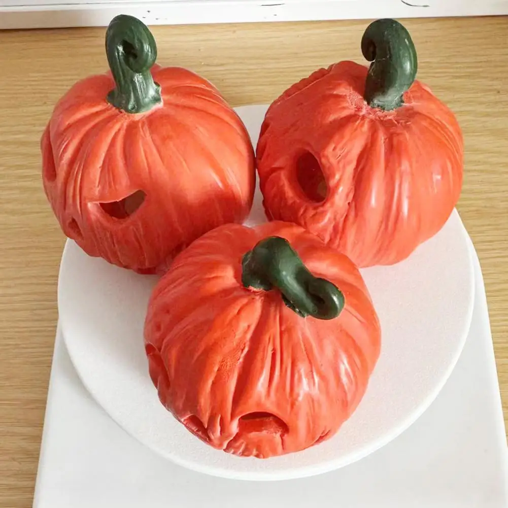 3 Pcs Pumpkin Head Halloween Decorations Resin Pumpkin Candle Holder Ornaments Spooky Party Tabletop Decor