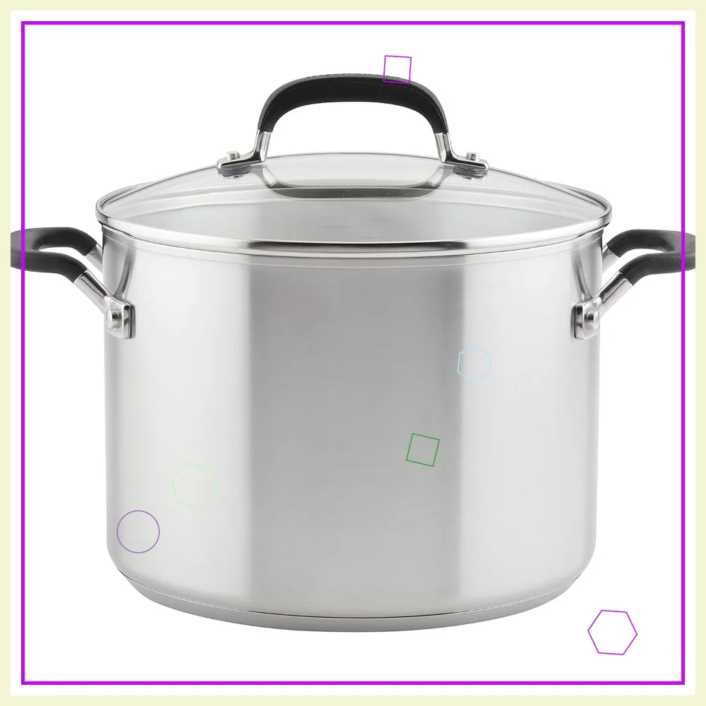 

8 Quart Stainless Steel Stockpot with Measuring Marks and Lid, Brushed Finish for Kitchen Use