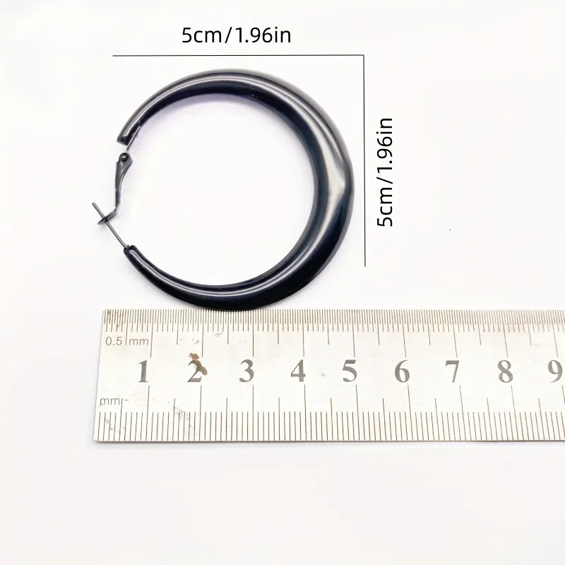 Fashion C Shape Black Large Circle Earrings for Women Girl Temperament Simple Exaggerated Party Gifts Hoops Jewelry