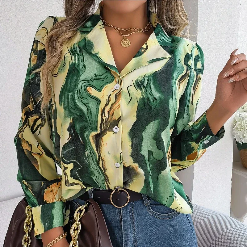 

Spring and Autumn Striped Casual Women Shirt Long Sleeved Single Breasted Turndown Collar Shirts