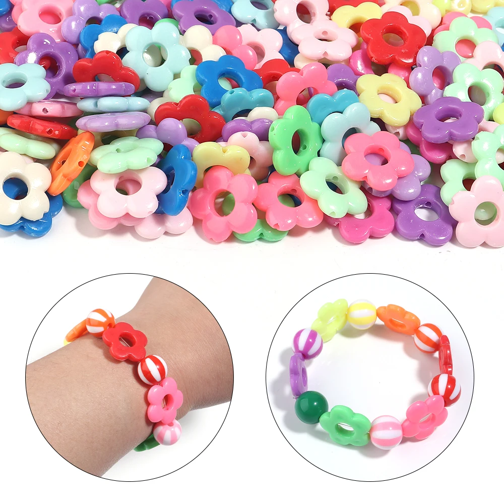 50pcs Colorful Plastics Plum Blossom Beads Big Hole Loose Spacer Beads For Jewelry Making DIY Bracelets Necklaces Accessories