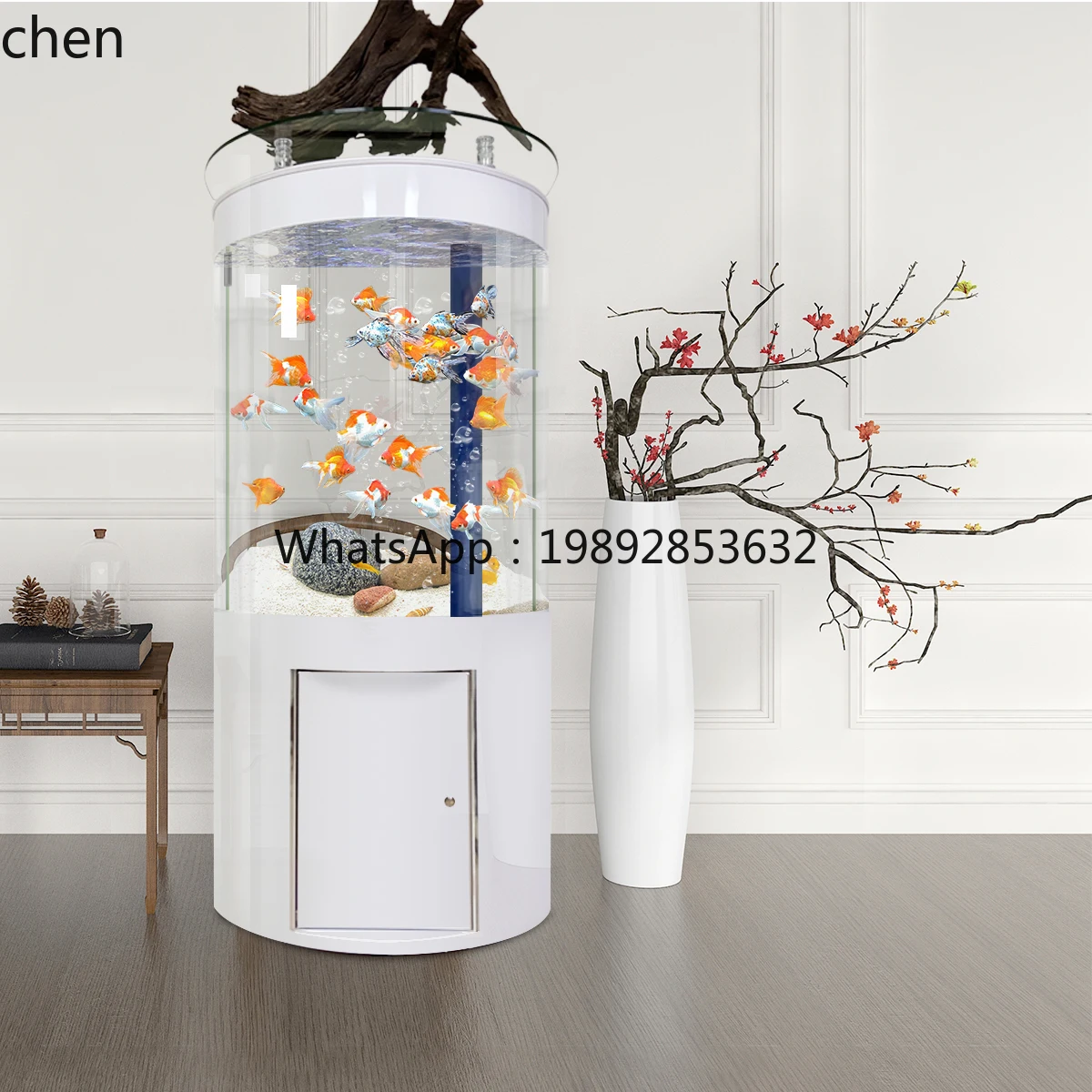 

LYY semi-round fish tank living room floor-to-ceiling landscaping ultra-white bottom filter bottom cabinet goldfish tank