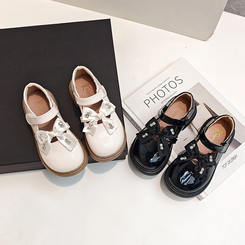 

Girls Shiny Leather Shoes for Party Wedding Children Princess Shoes with Bow-knot Fashion Kids Mary Jane Shoes Size 21-36