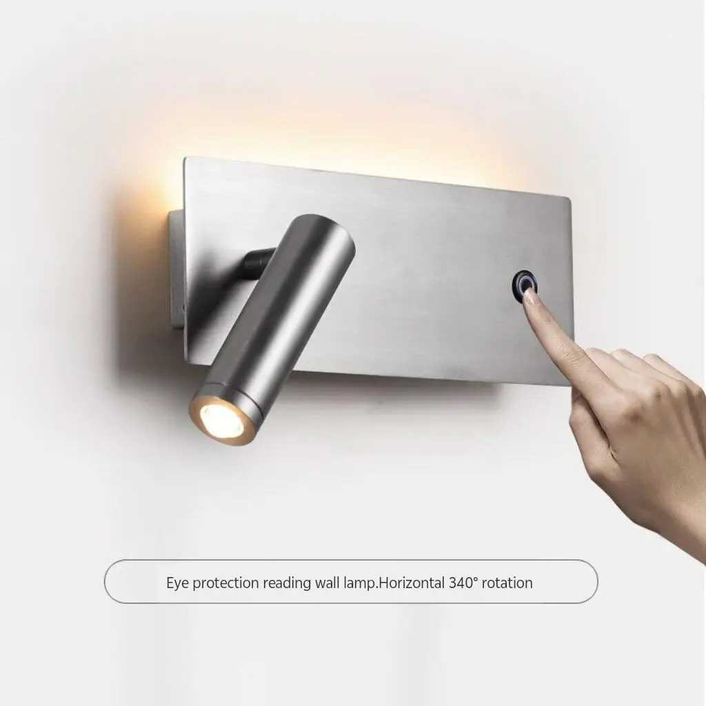 Italian bedside wall lamp, multi functional rectangular wall lamp, rotating wall lamp, touch control eye friendly reading lamp.