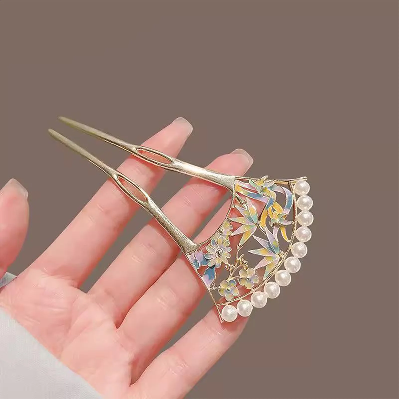 New Chinese Style Metal Hair Pin U Shaped Hair Sticks Fork Pearls Flower Leaf Designs Hairclip Women Hanfu Dress Chignon Jewelry
