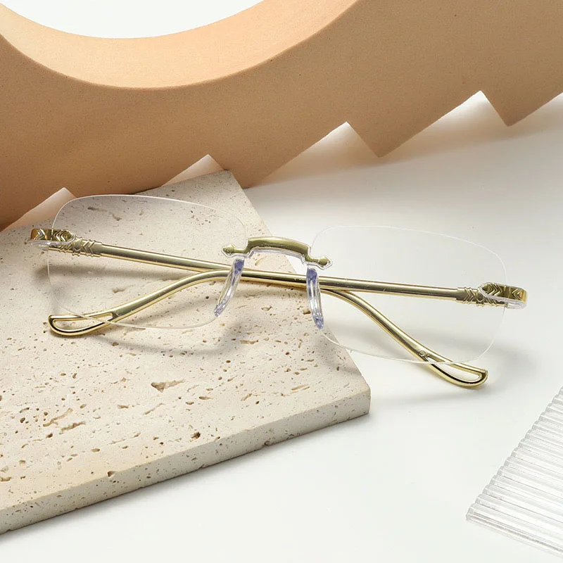 Lunettes de lecture ultra-légères sans cadre, lunettes à la mode haut de gamme anti-lumière bleue et anti-rayonnement pour personnes d'âge moyen et âgées