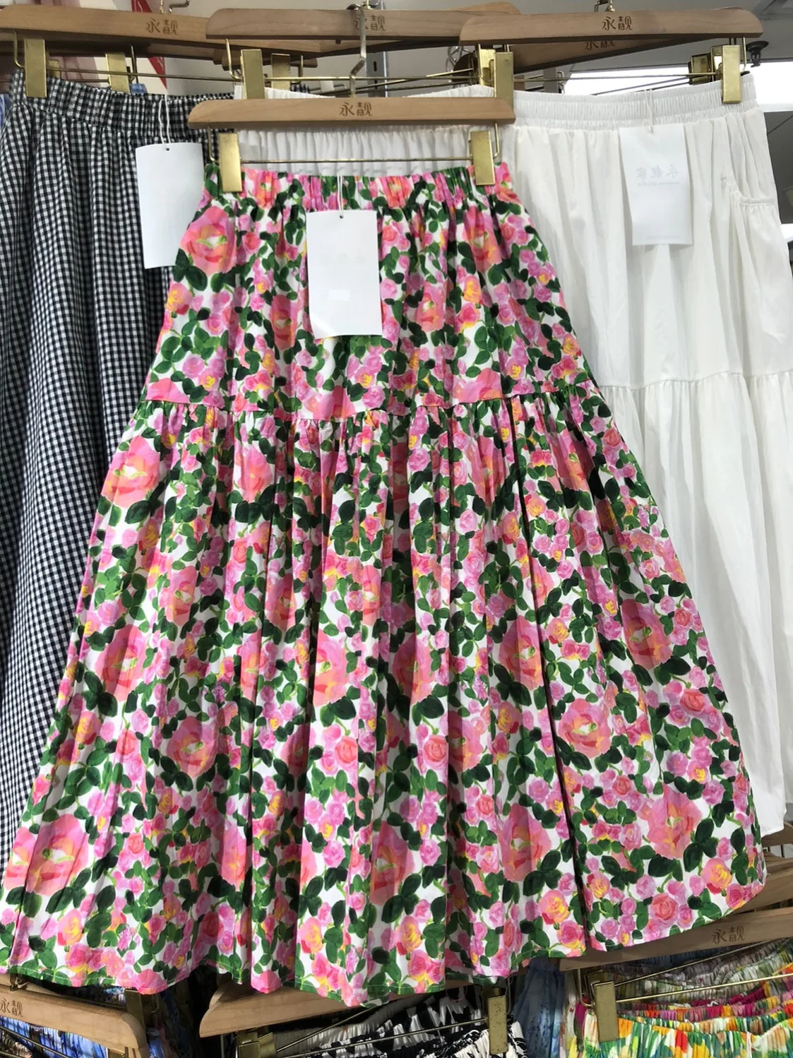 

Хлопковая юбка-миди трапециевидной формы с цветочным принтом и высокой талией, утягивающая летняя женская юбка f длиной 2025, милая свободная посадка