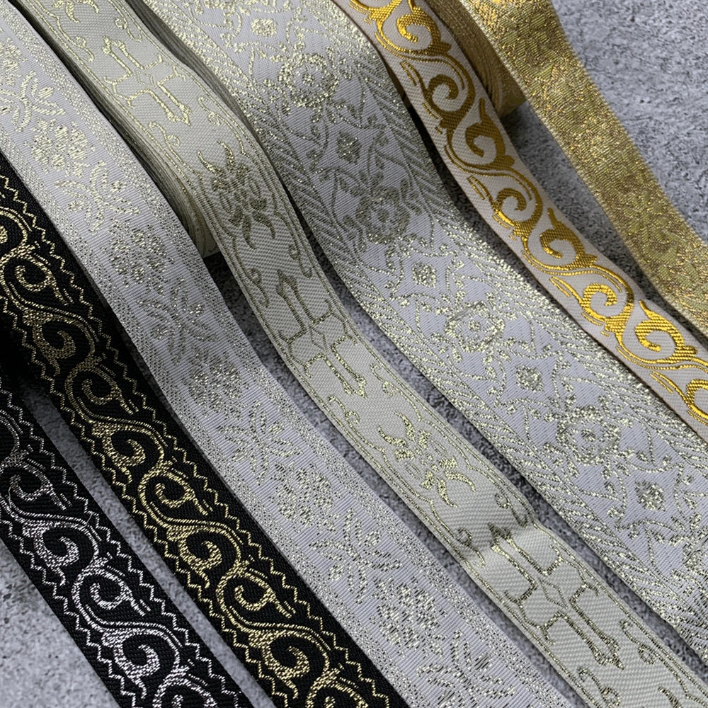 1CM ~ 4CM 7Meters SGold Silver Glitter Black White Vintage Ethnic Embroidery Ribbon Boho Lace Trim