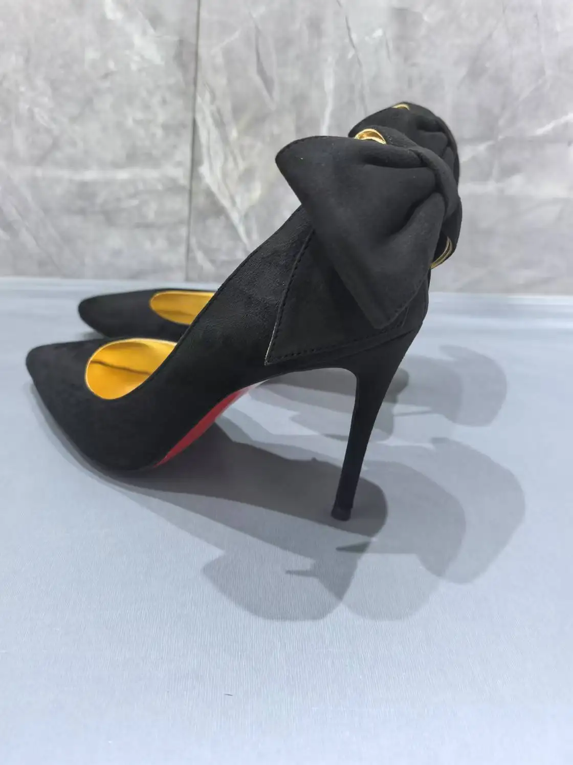 أسود فراشة عقدة النساء مضخات الأحمر وحيد أشار تو الضحلة رقيقة عالية الكعب الانزلاق على الإناث حذا فردي للسيدات حجم كبير مثير Shallo #3